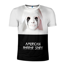Мужская футболка 3D спортивная с принтом American Horror Story в Екатеринбурге, 100% полиэстер с улучшенными характеристиками | приталенный силуэт, круглая горловина, широкие плечи, сужается к линии бедра | ahs | american horror story | американская история ужасов | демон | краска | лицо | макияж | монашка | черные глаза
