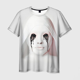 Мужская футболка 3D с принтом American Horror Story в Екатеринбурге, 100% полиэфир | прямой крой, круглый вырез горловины, длина до линии бедер | ahs | american horror story | американская история ужасов | демон | лицо | макияж | монашка | черные глаза