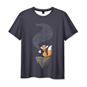 Мужская футболка 3D с принтом Coffee Fox в Екатеринбурге, 100% полиэфир | прямой крой, круглый вырез горловины, длина до линии бедер | coffee | cute | fox | foxes | ginger | tail | забавная | кофе | кофеёк | кофеёчек | лис | лиса | лисица | лисицы | лисичка | лисички | лисы | милая | рыжая | рыжие | смешная | фыр | хвост | хвосты
