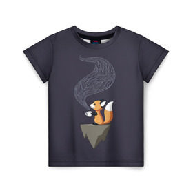 Детская футболка 3D с принтом Coffee Fox в Екатеринбурге, 100% гипоаллергенный полиэфир | прямой крой, круглый вырез горловины, длина до линии бедер, чуть спущенное плечо, ткань немного тянется | Тематика изображения на принте: coffee | cute | fox | foxes | ginger | tail | забавная | кофе | кофеёк | кофеёчек | лис | лиса | лисица | лисицы | лисичка | лисички | лисы | милая | рыжая | рыжие | смешная | фыр | хвост | хвосты