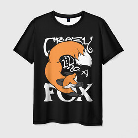 Мужская футболка 3D с принтом Crazy Like a Fox в Екатеринбурге, 100% полиэфир | прямой крой, круглый вырез горловины, длина до линии бедер | crazy | cute | fox | foxes | ginger | like | tail | безумие | безумная | забавная | лис | лиса | лисица | лисицы | лисичка | лисички | лисы | милая | рыжая | рыжие | смешная | фыр | хвост | хвосты