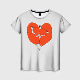 Женская футболка 3D с принтом Fox Love в Екатеринбурге, 100% полиэфир ( синтетическое хлопкоподобное полотно) | прямой крой, круглый вырез горловины, длина до линии бедер | cute | fox | foxes | ginger | heart | love | tail | забавная | лис | лиса | лисица | лисицы | лисичка | лисички | лисы | любовь | милая | рыжая | рыжие | сердечко | смешная | фыр | хвост | хвосты