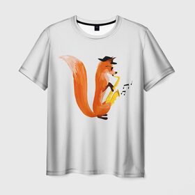 Мужская футболка 3D с принтом Джаз Лис в Екатеринбурге, 100% полиэфир | прямой крой, круглый вырез горловины, длина до линии бедер | cute | fox | foxes | ginger | jazz | tail | trumpet | джаз | джазмен | забавная | лис | лиса | лисица | лисицы | лисичка | лисички | лисы | милая | рыжая | рыжие | саксофон | смешная | труба | фыр | хвост | хвосты