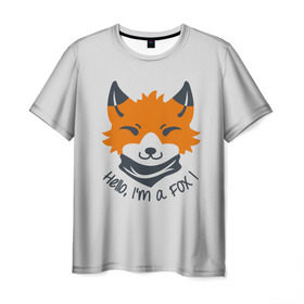 Мужская футболка 3D с принтом Hello Fox в Екатеринбурге, 100% полиэфир | прямой крой, круглый вырез горловины, длина до линии бедер | cute | fox | foxes | ginger | hello | tail | забавная | лис | лиса | лисица | лисицы | лисичка | лисички | лисы | милая | привет | рыжая | рыжие | смешная | фыр | хвост | хвосты