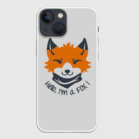 Чехол для iPhone 13 mini с принтом Hello Fox в Екатеринбурге,  |  | Тематика изображения на принте: cute | fox | foxes | ginger | hello | tail | забавная | лис | лиса | лисица | лисицы | лисичка | лисички | лисы | милая | привет | рыжая | рыжие | смешная | фыр | хвост | хвосты