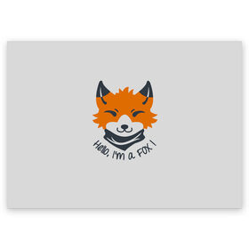 Поздравительная открытка с принтом Hello Fox в Екатеринбурге, 100% бумага | плотность бумаги 280 г/м2, матовая, на обратной стороне линовка и место для марки
 | cute | fox | foxes | ginger | hello | tail | забавная | лис | лиса | лисица | лисицы | лисичка | лисички | лисы | милая | привет | рыжая | рыжие | смешная | фыр | хвост | хвосты