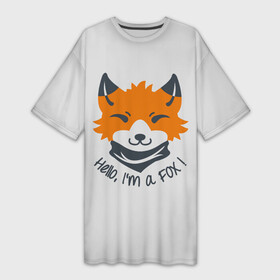 Платье-футболка 3D с принтом Hello Fox в Екатеринбурге,  |  | cute | fox | foxes | ginger | hello | tail | забавная | лис | лиса | лисица | лисицы | лисичка | лисички | лисы | милая | привет | рыжая | рыжие | смешная | фыр | хвост | хвосты