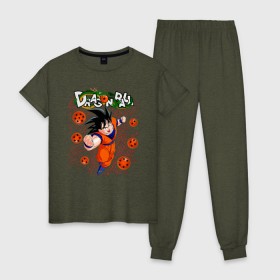 Женская пижама хлопок с принтом Dragon Ball Son Goku в Екатеринбурге, 100% хлопок | брюки и футболка прямого кроя, без карманов, на брюках мягкая резинка на поясе и по низу штанин | 