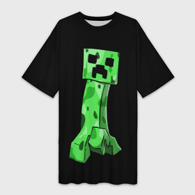 Платье-футболка 3D с принтом Крипер в Екатеринбурге,  |  | craft | creeper | enderman | mine | minecraft | miner | online | skeleton | sword | tnt | world | zombie | динамит | зомби | игра | игры | кирка | крипер | майнер | майнкрафт | меч | мир | онлайн | скелетон