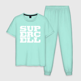 Мужская пижама хлопок с принтом SUPERCELL в Екатеринбурге, 100% хлопок | брюки и футболка прямого кроя, без карманов, на брюках мягкая резинка на поясе и по низу штанин
 | supercell | игра | клеш | клэш | суперселл