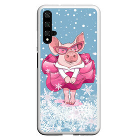 Чехол для Honor 20 с принтом Свинка в розовом в Екатеринбурге, Силикон | Область печати: задняя сторона чехла, без боковых панелей | 2019 | год свиньи | милая свинка | новогодний подарок | новый год | новый год 2019 | подарок на новый год | прикольная свинка | свинка в розовом | свинья | символ 2019 года | снег | снежинки