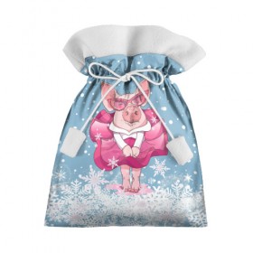 Подарочный 3D мешок с принтом Свинка в розовом в Екатеринбурге, 100% полиэстер | Размер: 29*39 см | Тематика изображения на принте: 2019 | год свиньи | милая свинка | новогодний подарок | новый год | новый год 2019 | подарок на новый год | прикольная свинка | свинка в розовом | свинья | символ 2019 года | снег | снежинки