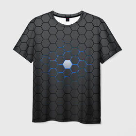 Мужская футболка 3D с принтом Гексагон в Екатеринбурге, 100% полиэфир | прямой крой, круглый вырез горловины, длина до линии бедер | hexagon | metal | pattern | steel | гексагон | метал | паттерн | сталь | текстуры | шестиугольник