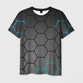 Мужская футболка 3D с принтом Плиты с Энергией в Екатеринбурге, 100% полиэфир | прямой крой, круглый вырез горловины, длина до линии бедер | hexagon | metal | pattern | steel | броня | гексагон | метал | плиты | сталь | текстура