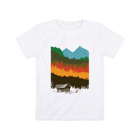Детская футболка хлопок с принтом Дикая природа в Екатеринбурге, 100% хлопок | круглый вырез горловины, полуприлегающий силуэт, длина до линии бедер | горы | дикая природа | дом | лес | лиса | минимализм | развалины | сарай