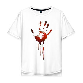 Мужская футболка хлопок Oversize с принтом Отпечаток руки в Екатеринбурге, 100% хлопок | свободный крой, круглый ворот, “спинка” длиннее передней части | halloween | костюм на хэллоуин | кровавая рука | кровавый отпечаток | кровь | рисунок кровью | футболка для хэллоуина | хэллоуин