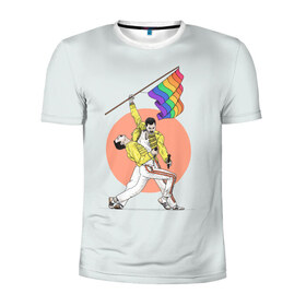 Мужская футболка 3D спортивная с принтом Freddi в Екатеринбурге, 100% полиэстер с улучшенными характеристиками | приталенный силуэт, круглая горловина, широкие плечи, сужается к линии бедра | Тематика изображения на принте: freddie mercury | queen | фредди меркьюри