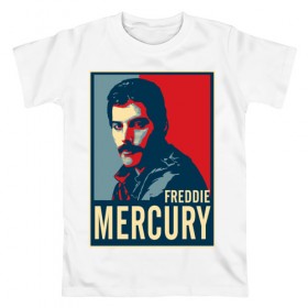 Мужская футболка хлопок с принтом Freddie Mercury в Екатеринбурге, 100% хлопок | прямой крой, круглый вырез горловины, длина до линии бедер, слегка спущенное плечо. | freddie mercury | queen | фредди меркьюри