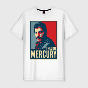 Мужская футболка хлопок Slim с принтом Freddie Mercury в Екатеринбурге, 92% хлопок, 8% лайкра | приталенный силуэт, круглый вырез ворота, длина до линии бедра, короткий рукав | freddie mercury | queen | фредди меркьюри