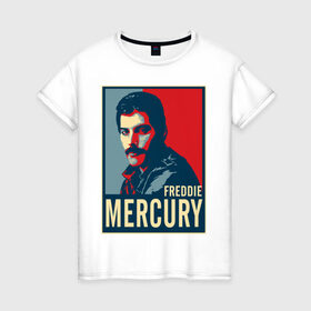 Женская футболка хлопок с принтом Freddie Mercury в Екатеринбурге, 100% хлопок | прямой крой, круглый вырез горловины, длина до линии бедер, слегка спущенное плечо | freddie mercury | queen | фредди меркьюри
