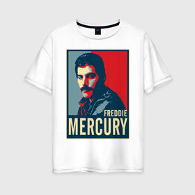 Женская футболка хлопок Oversize с принтом Freddie Mercury в Екатеринбурге, 100% хлопок | свободный крой, круглый ворот, спущенный рукав, длина до линии бедер
 | freddie mercury | queen | фредди меркьюри