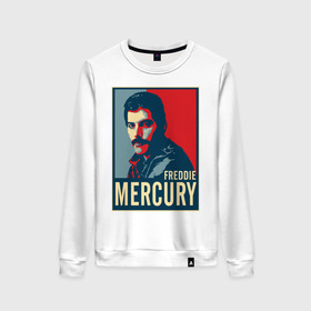 Женский свитшот хлопок с принтом Freddie Mercury в Екатеринбурге, 100% хлопок | прямой крой, круглый вырез, на манжетах и по низу широкая трикотажная резинка  | freddie mercury | queen | фредди меркьюри