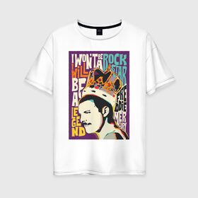 Женская футболка хлопок Oversize с принтом Queen в Екатеринбурге, 100% хлопок | свободный крой, круглый ворот, спущенный рукав, длина до линии бедер
 | freddie mercury | queen | фредди меркьюри