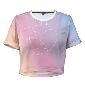 Женская футболка 3D укороченная с принтом BTS в Екатеринбурге, 100% полиэстер | круглая горловина, длина футболки до линии талии, рукава с отворотами | bts bangtan boys бантаны бтс