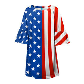 Детское платье 3D с принтом Американский Флаг в Екатеринбурге, 100% полиэстер | прямой силуэт, чуть расширенный к низу. Круглая горловина, на рукавах — воланы | Тематика изображения на принте: америка | вашингтон | звезды | патриот | сша | трамп | триколор