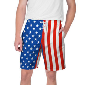 Мужские шорты 3D с принтом Американский Флаг в Екатеринбурге,  полиэстер 100% | прямой крой, два кармана без застежек по бокам. Мягкая трикотажная резинка на поясе, внутри которой широкие завязки. Длина чуть выше колен | америка | вашингтон | звезды | патриот | сша | трамп | триколор