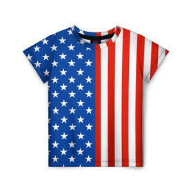 Детская футболка 3D с принтом Американский Флаг в Екатеринбурге, 100% гипоаллергенный полиэфир | прямой крой, круглый вырез горловины, длина до линии бедер, чуть спущенное плечо, ткань немного тянется | америка | вашингтон | звезды | патриот | сша | трамп | триколор
