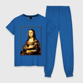 Женская пижама хлопок с принтом Fuck from Mona Lisa в Екатеринбурге, 100% хлопок | брюки и футболка прямого кроя, без карманов, на брюках мягкая резинка на поясе и по низу штанин | женщина | искусство | картина | лиза | мона | палец