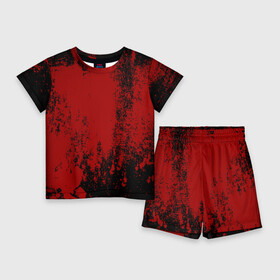 Детский костюм с шортами 3D с принтом Red blood в Екатеринбурге,  |  | Тематика изображения на принте: halloween | брызги красок | брызги крови | картина кровью | красные пятна | кровавая абстракция | кровавые пятна | кровь | пятна краски