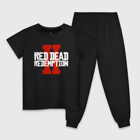 Детская пижама хлопок с принтом RDR2 в Екатеринбурге, 100% хлопок |  брюки и футболка прямого кроя, без карманов, на брюках мягкая резинка на поясе и по низу штанин
 | Тематика изображения на принте: gamer | gun | logo | play | player | rdr2 | red dead redemption 2 | rockstar | western | вестерн | ковбои | компьютерные игры 2019 | криминал | лого | рокстар