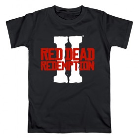 Мужская футболка хлопок с принтом RDR2 в Екатеринбурге, 100% хлопок | прямой крой, круглый вырез горловины, длина до линии бедер, слегка спущенное плечо. | gamer | gun | logo | play | player | rdr2 | red dead redemption 2 | rockstar | western | вестерн | ковбои | компьютерные игры 2019 | криминал | лого | рокстар