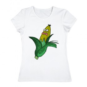 Женская футболка хлопок с принтом Живая кукуруза в Екатеринбурге, 100% хлопок | прямой крой, круглый вырез горловины, длина до линии бедер, слегка спущенное плечо | живая кукуруза | кукуруза | монстр | початок