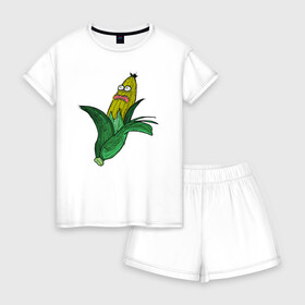 Женская пижама с шортиками хлопок с принтом Живая кукуруза в Екатеринбурге, 100% хлопок | футболка прямого кроя, шорты свободные с широкой мягкой резинкой | живая кукуруза | кукуруза | монстр | початок