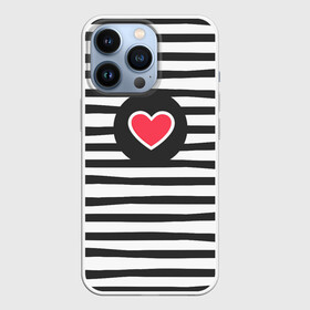 Чехол для iPhone 13 Pro с принтом Сердце в полоску в Екатеринбурге,  |  | black | lines | mochino | белый | москино | полоски | полосы | сердечко | сердце | черный