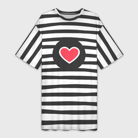 Платье-футболка 3D с принтом Сердце в полоску в Екатеринбурге,  |  | black | lines | mochino | белый | москино | полоски | полосы | сердечко | сердце | черный