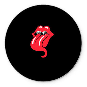 Коврик для мышки круглый с принтом Monsters Kiss в Екатеринбурге, резина и полиэстер | круглая форма, изображение наносится на всю лицевую часть | Тематика изображения на принте: halloween | jagger | lips | mick | monster | rock | rolling | stones | tongue | tooth | вольные | губы | джаггер | зубы | камни | катящиеся | мик | монстер | рок | странники | хеллоуин | хэллоуин | язык