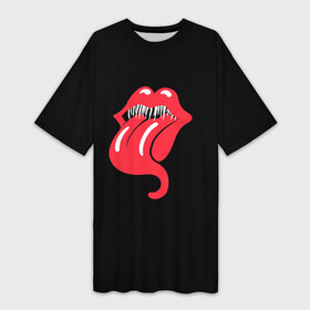 Платье-футболка 3D с принтом Monsters Kiss в Екатеринбурге,  |  | halloween | jagger | lips | mick | monster | rock | rolling | stones | tongue | tooth | вольные | губы | джаггер | зубы | камни | катящиеся | мик | монстер | рок | странники | хеллоуин | хэллоуин | язык