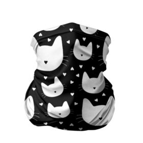Бандана-труба 3D с принтом Love Cats Pattern в Екатеринбурге, 100% полиэстер, ткань с особыми свойствами — Activecool | плотность 150‒180 г/м2; хорошо тянется, но сохраняет форму | белый | кот | котенок | котэ | котя | котята | кошка | любовь | мимими | паттерн | сердечки | сердце | силуэт | черный | я люблю кошек