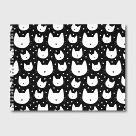 Альбом для рисования с принтом Love Cats Pattern в Екатеринбурге, 100% бумага
 | матовая бумага, плотность 200 мг. | белый | кот | котенок | котэ | котя | котята | кошка | любовь | мимими | паттерн | сердечки | сердце | силуэт | черный | я люблю кошек