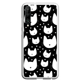 Чехол для Honor P30 с принтом Love Cats Pattern в Екатеринбурге, Силикон | Область печати: задняя сторона чехла, без боковых панелей | белый | кот | котенок | котэ | котя | котята | кошка | любовь | мимими | паттерн | сердечки | сердце | силуэт | черный | я люблю кошек