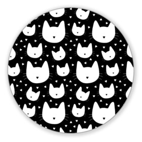 Коврик круглый с принтом Love Cats Pattern в Екатеринбурге, резина и полиэстер | круглая форма, изображение наносится на всю лицевую часть | Тематика изображения на принте: белый | кот | котенок | котэ | котя | котята | кошка | любовь | мимими | паттерн | сердечки | сердце | силуэт | черный | я люблю кошек