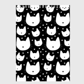 Скетчбук с принтом Love Cats Pattern в Екатеринбурге, 100% бумага
 | 48 листов, плотность листов — 100 г/м2, плотность картонной обложки — 250 г/м2. Листы скреплены сверху удобной пружинной спиралью | Тематика изображения на принте: белый | кот | котенок | котэ | котя | котята | кошка | любовь | мимими | паттерн | сердечки | сердце | силуэт | черный | я люблю кошек