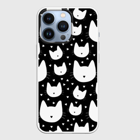 Чехол для iPhone 13 Pro с принтом Love Cats Pattern в Екатеринбурге,  |  | Тематика изображения на принте: белый | кот | котенок | котэ | котя | котята | кошка | любовь | мимими | паттерн | сердечки | сердце | силуэт | черный | я люблю кошек