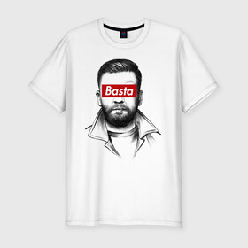 Мужская футболка премиум с принтом Basta в Екатеринбурге, 92% хлопок, 8% лайкра | приталенный силуэт, круглый вырез ворота, длина до линии бедра, короткий рукав | gazgolder | баста | газголдер | сансара