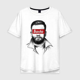 Мужская футболка хлопок Oversize с принтом Basta в Екатеринбурге, 100% хлопок | свободный крой, круглый ворот, “спинка” длиннее передней части | gazgolder | баста | газголдер | сансара