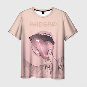 Мужская футболка 3D с принтом Yummy в Екатеринбурге, 100% полиэфир | прямой крой, круглый вырез горловины, длина до линии бедер | ahegao | kawaii | lips | o face | аниме | ахегао